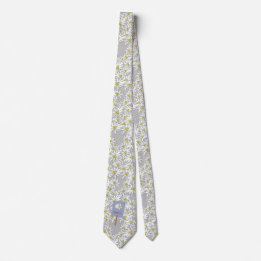 Edelweiss Hand-Drawn Alps Wildflower Pattern Boho Neck Tie