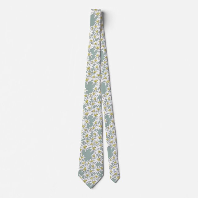 Edelweiss Hand-Drawn Salzburg Alpine Swiss Alps Neck Tie (Front)