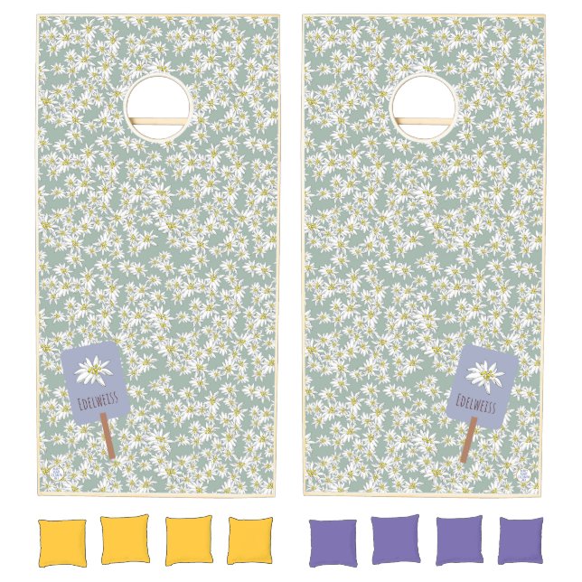 Edelweiss Hand-Illustrated Austrian German Floral Cornhole Set (Set)