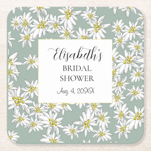 Edelweiss Hand_Illustrated Personalized Watercolor Square Paper Coaster