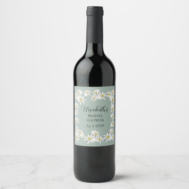 Edelweiss Hand-Illustrated Personalized Watercolor Wine Label (Front)