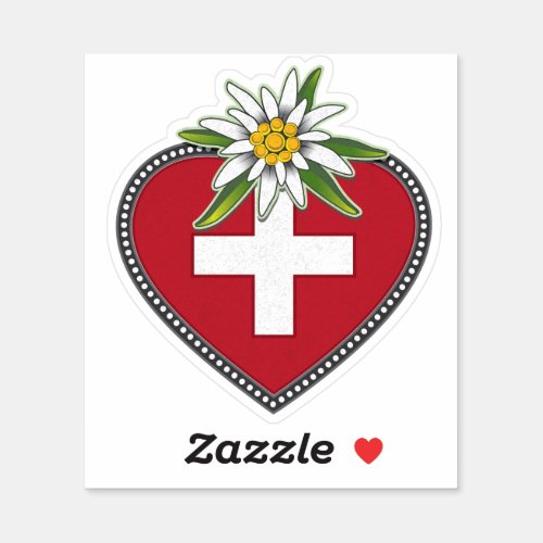 Edelweiss Heart Swiss Flag Die Cut Sticker
