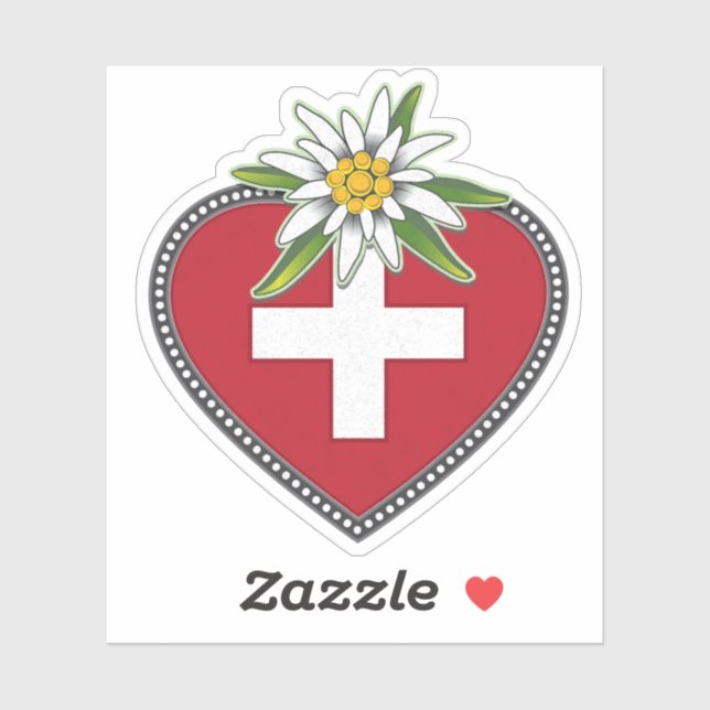 Edelweiss Heart Swiss Flag Die Cut Sticker (Sheet)