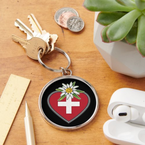 Edelweiss Heart Swiss Keychain