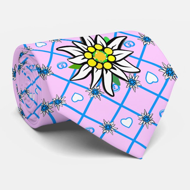 Edelweiss on blue knows yellow / double side print tie (Rolled)