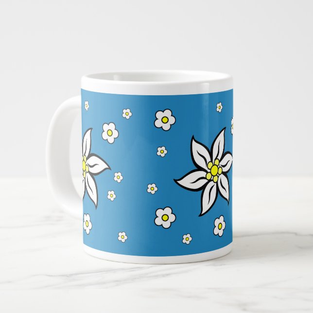 Edelweiss on Blue Large Coffee Mug (Front Left)