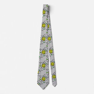 Edelweiss on light grey neck tie