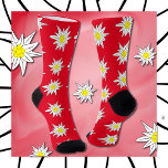 Edelweiss Pattern Floral Red Crew Socks