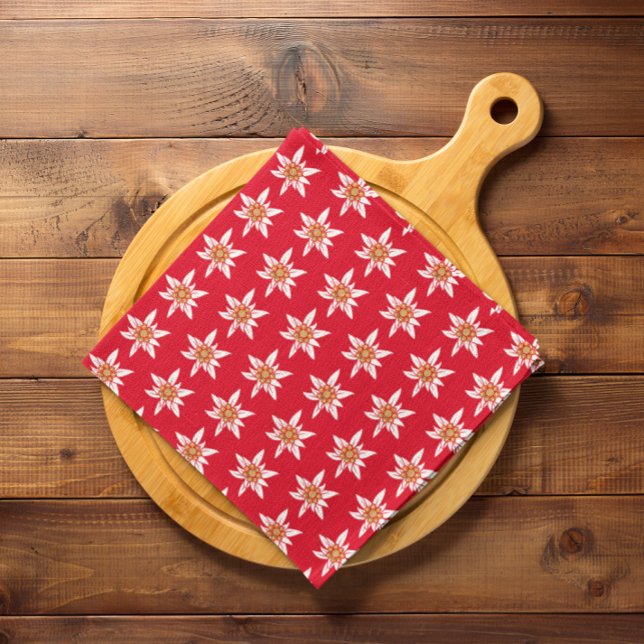 Edelweiss Pattern Red Cloth Napkin (Edelweiss cloth napkin)