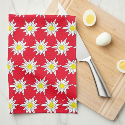 Edelweiss Pattern Red Kitchen Towels