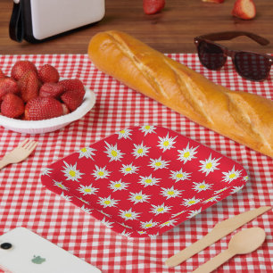 Edelweiss Pattern Red Square Paper Plate