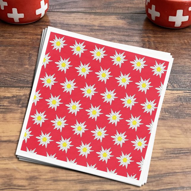 Edelweiss Pattern Swiss Party Red Paper Napkin (Creator Uploaded)