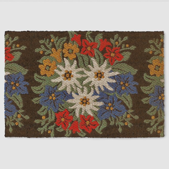Edelweiss Swiss Alpine Flower  Fiber Doormat (Front)