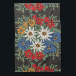 Edelweiss Swiss Alpine Flower Kitchen Towel<br><div class="desc">An image of a floral pattern with a needlework look of Edelweiss white Alpine flowers of Europe on your product. Blue,  red,  yellow,  and white colors. Leontopodium alpinum of Switzerland,  Germany,  and Austria.</div>