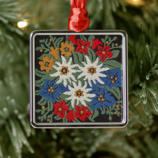 Edelweiss Swiss Alpine Flower Metal Ornament (Tree)