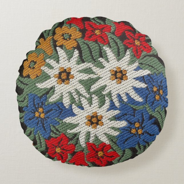 Edelweiss Swiss Alpine Flower Round Pillow (Front)