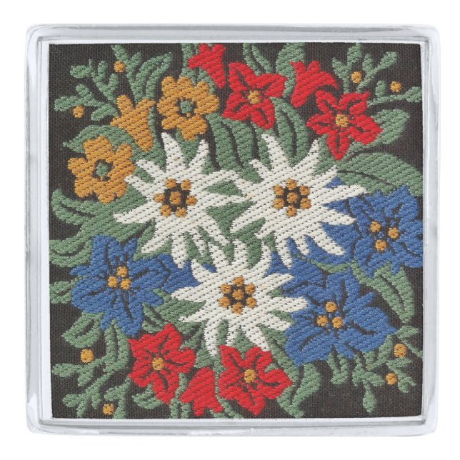 Edelweiss Swiss Alpine Flower Silver Finish Lapel Pin (Front)