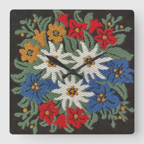 Edelweiss Swiss Alpine Flower Square Wall Clock