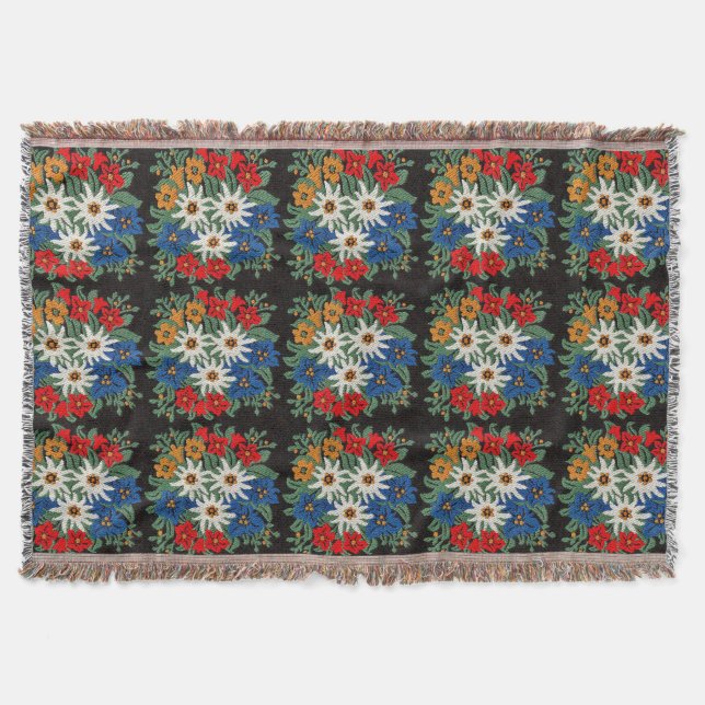 Edelweiss Swiss Alpine Flower Throw Blanket (Front)