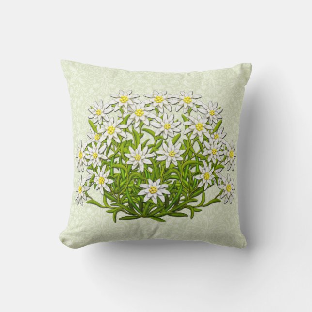 Edelweiss Swiss Mountain Flowers Pillow (Front)