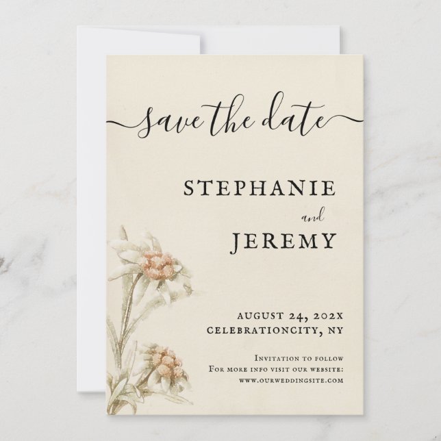 Edelweiss Vintage Floral Save the Date Invitation (Front)