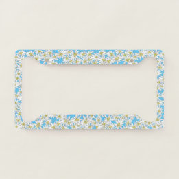 Edelweiss Whimsical Hand-Drawn Alpine Blue White License Plate Frame