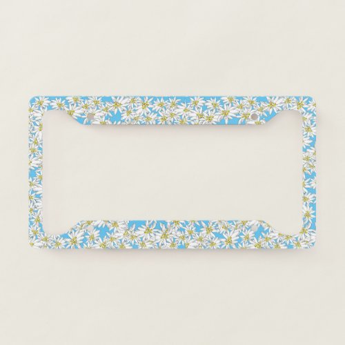 Edelweiss Whimsical Hand_Drawn Alpine Blue White License Plate Frame