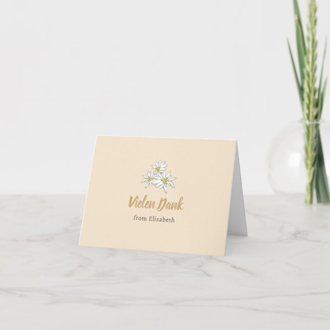 Edelweiss Wildflower Cute Champagne Bridal Shower Thank You Card (Front)