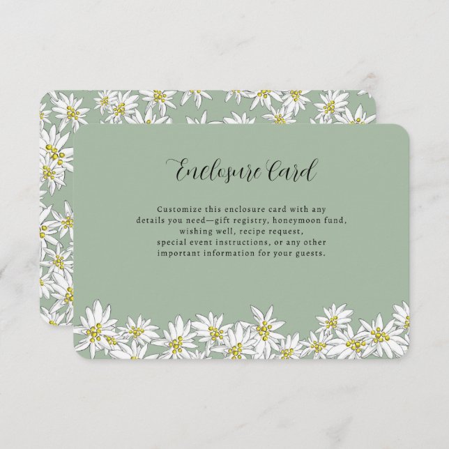 Edelweiss Wildflower Sage Green Bridal Shower  Enclosure Card (Front/Back)