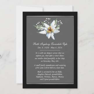 Edelwiess 2 European Style Death Announcement Card