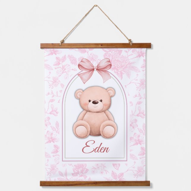 Eden | Custom Pink Teddy Bear Nursery Design  Hanging Tapestry (Front)