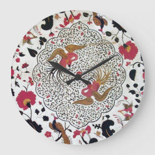 EDEN / ELEGANT RED BLACK WHITE FLOWERS AND BIRDS LARGE CLOCK