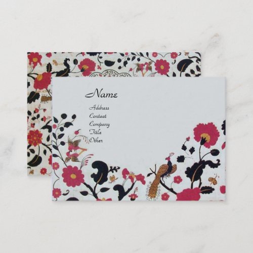 EDEN  FLORAL GARDEN WITH PEACOCK AND BUTTERFLIES BUSINESS CARD
