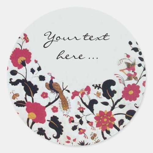 EDEN WEDDING LOVE BIRDS PEACOCK AND RED ROSES CLASSIC ROUND STICKER