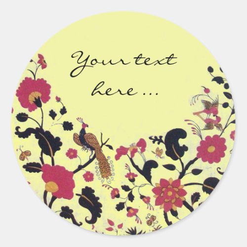 EDEN WEDDING LOVE BIRDS PEACOCK AND RED ROSES CLASSIC ROUND STICKER