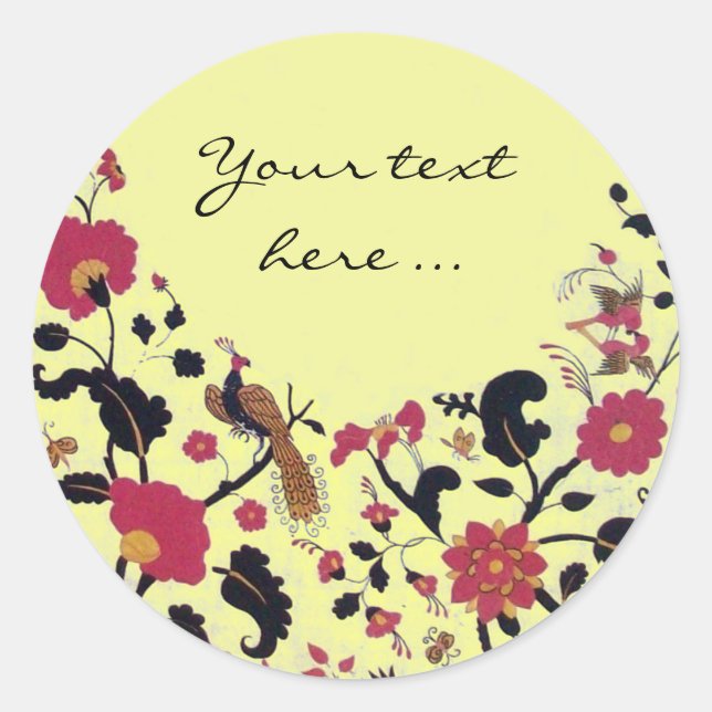 EDEN/ WEDDING LOVE BIRDS ,PEACOCK AND RED ROSES CLASSIC ROUND STICKER (Front)