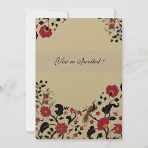 EDEN,Wedding Love Birds, Red Black Flowers,Kraft Invitation