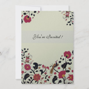 EDEN,Wedding Love Birds, Red Black Flowers,Silver Invitation