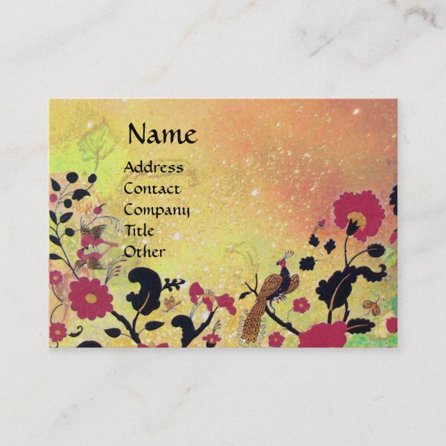 EDEN / WHIMSICAL GARDEN Gold Yellow Floral Sparkes Business Card (Front)