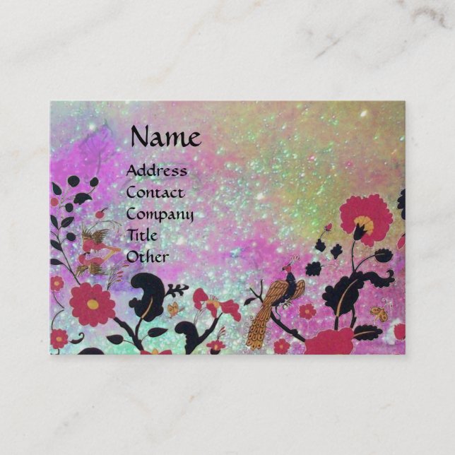 EDEN / WHIMSICAL GARDEN IN GOLD PURPLE SPARKLES BUSINESS CARD (Front)