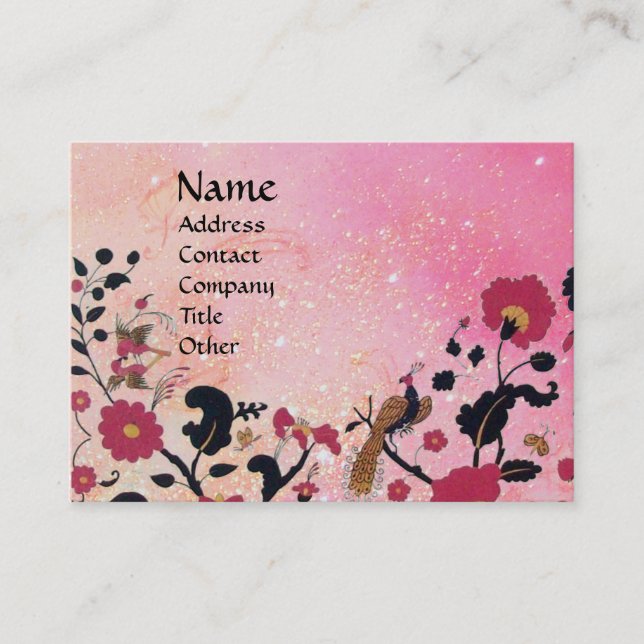 EDEN / WHIMSICAL GARDEN ,PINK GOLD SPARKLES BUSINESS CARD (Front)