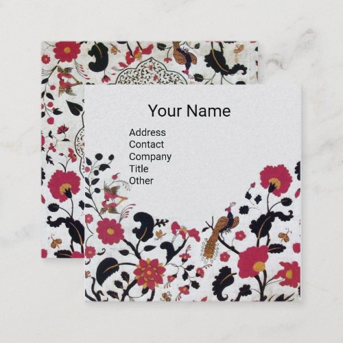 EDENWHIMSICAL GARDEN Red Black White Floral Pearl Square Business Card