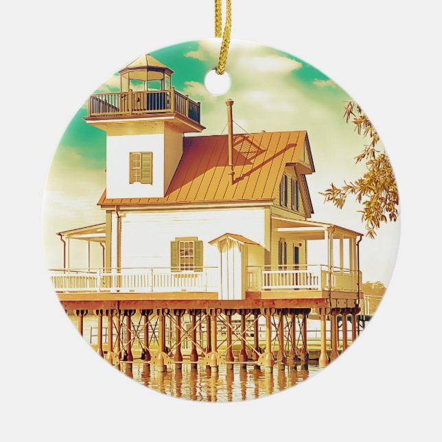 Edenton NC Lighthouse Ceramic Ornament (Front)