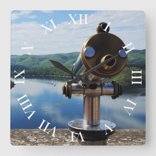 Edersee Aussicht von Schloß Waldeck Square Wall Clock (Front)