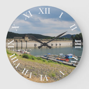 Edersee Staumauer bei Niedrigwasser Large Clock