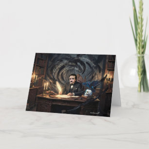 Edgar A. Poe Composing The Raven In Gothic Dreams Card