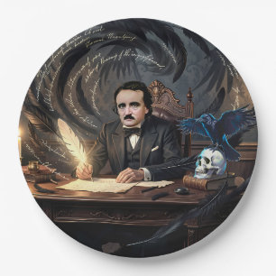 Edgar A. Poe Composing The Raven In Gothic Dreams Paper Plates