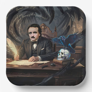 Edgar A. Poe Composing The Raven In Gothic Dreams Paper Plates