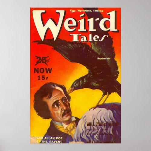 Edgar Allan Poe and Raven Pulp Magazine Cover Poster