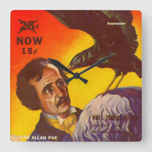 Edgar Allan Poe and Raven Pulp Magazine Cover Square Wall Clock